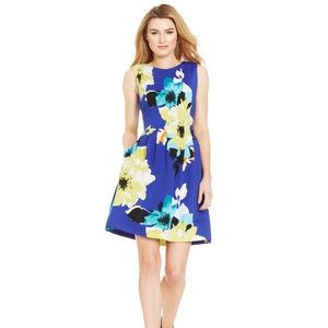 Vince Camuto Blue Green Pleated Floral Scuba Dress